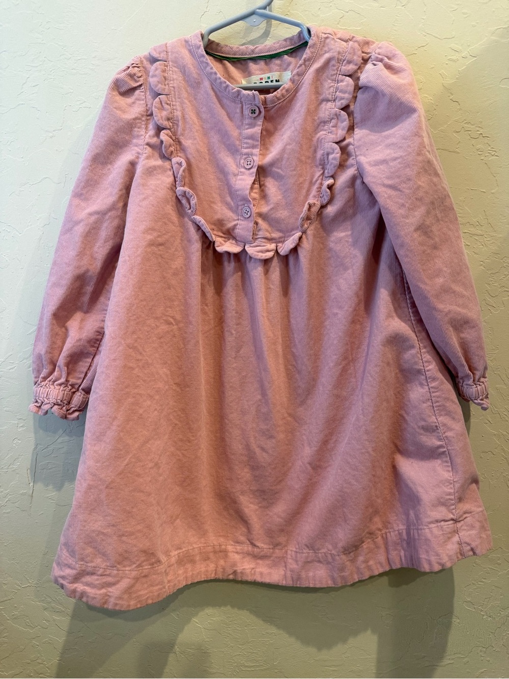 Mini Boden eloquent pink scallop neck dress long sleeve size 6-7